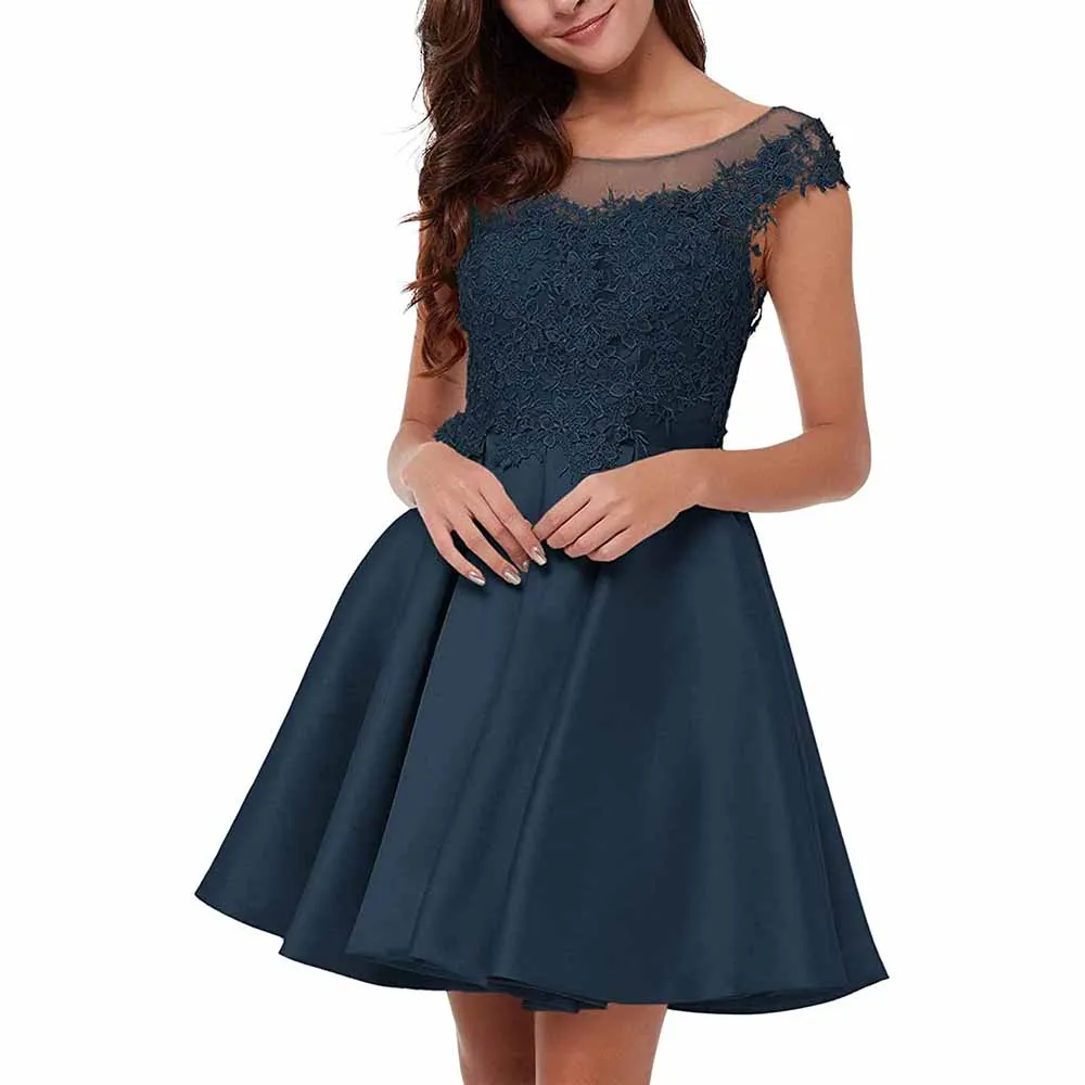 Lace-Applique Homecoming Dresses Short Halter Cocktail Dresses for Teens