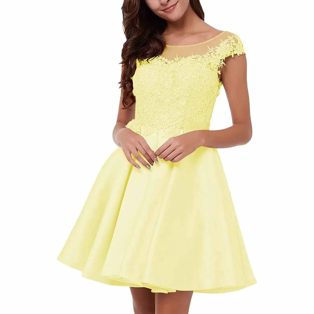 Lace-Applique Homecoming Dresses Short Halter Cocktail Dresses for Teens