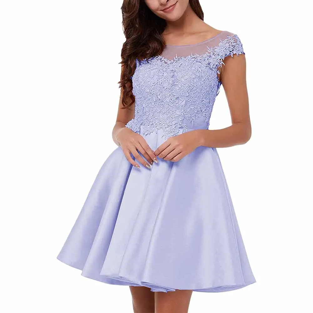 Lace-Applique Homecoming Dresses Short Halter Cocktail Dresses for Teens