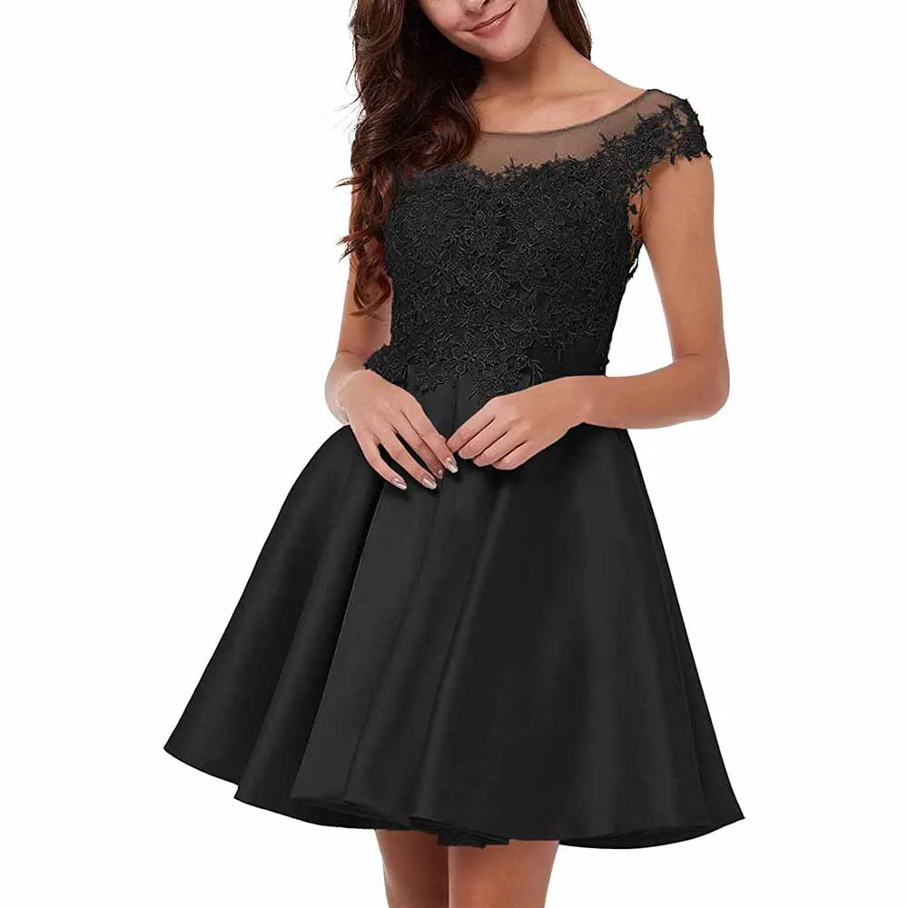 Lace-Applique Homecoming Dresses Short Halter Cocktail Dresses for Teens