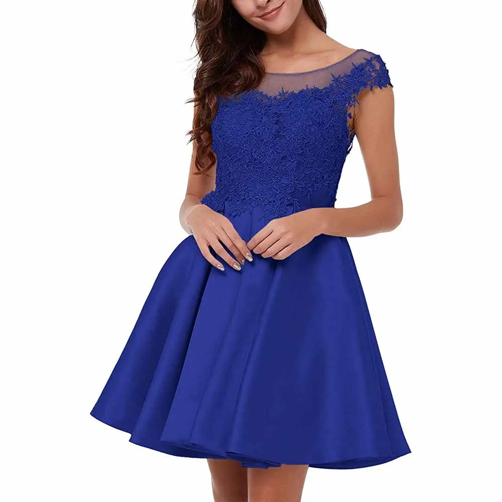 Lace-Applique Homecoming Dresses Short Halter Cocktail Dresses for Teens