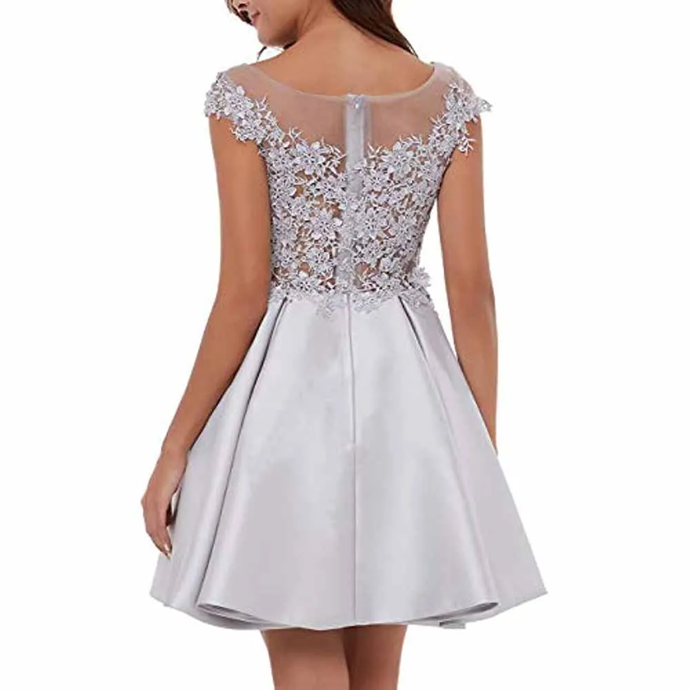 Lace-Applique Homecoming Dresses Short Halter Cocktail Dresses for Teens