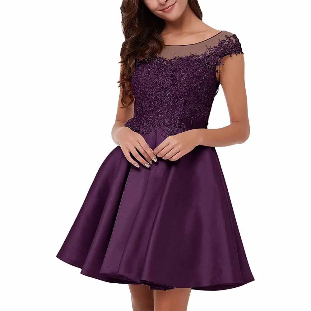 Lace-Applique Homecoming Dresses Short Halter Cocktail Dresses for Teens