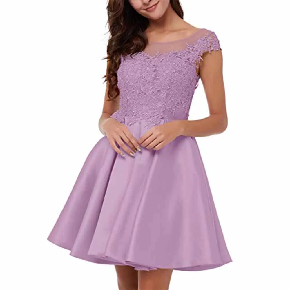 Lace-Applique Homecoming Dresses Short Halter Cocktail Dresses for Teens