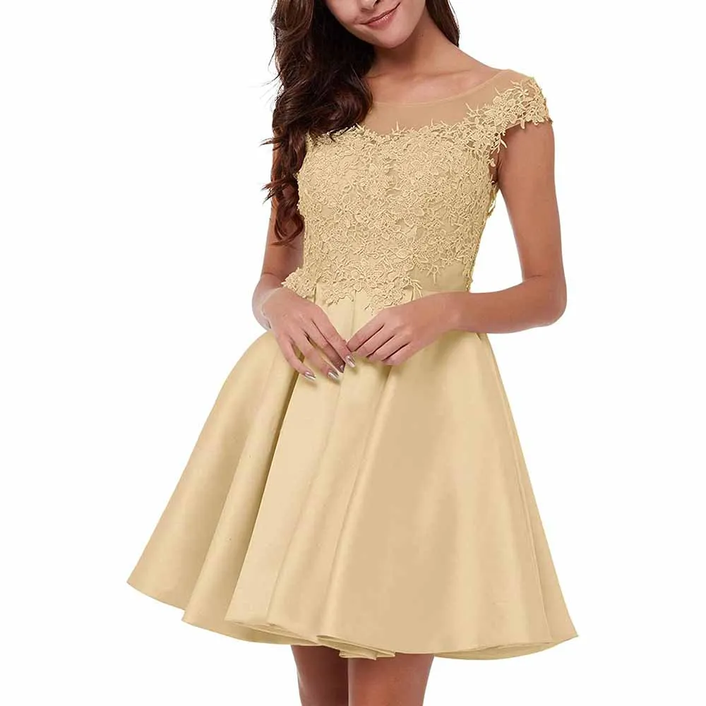Lace-Applique Homecoming Dresses Short Halter Cocktail Dresses for Teens