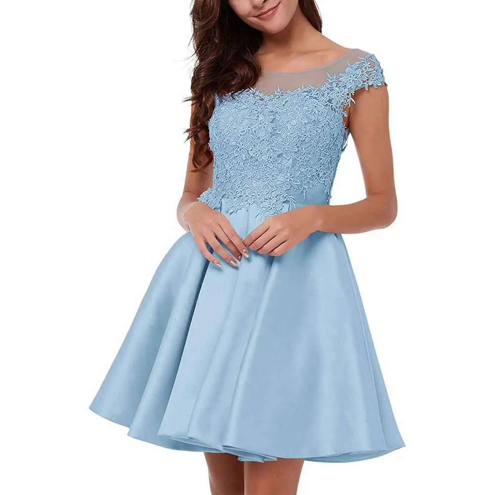 Lace-Applique Homecoming Dresses Short Halter Cocktail Dresses for Teens