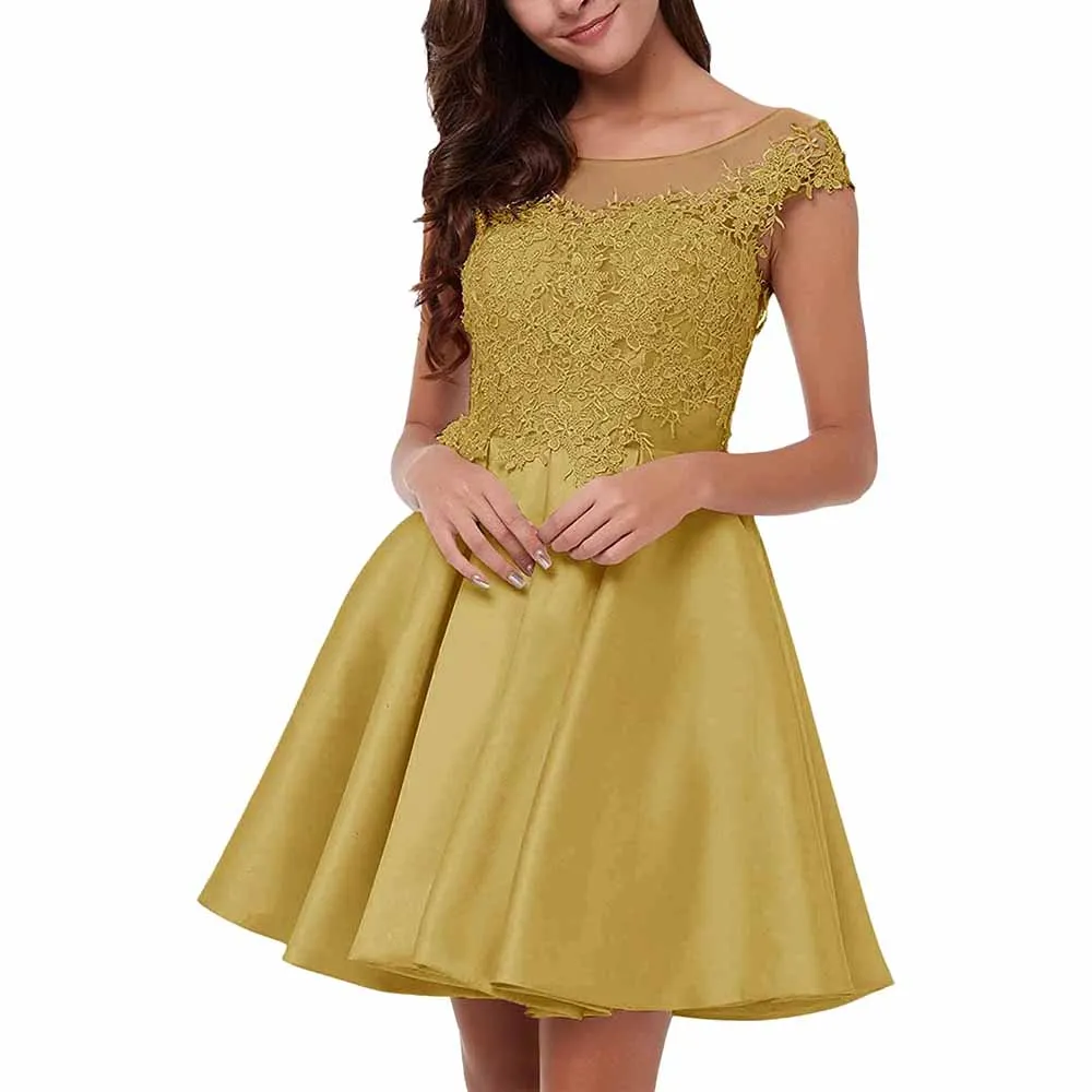 Lace-Applique Homecoming Dresses Short Halter Cocktail Dresses for Teens