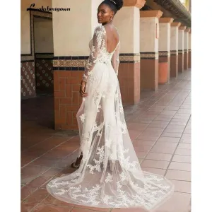 Lace Appliques Wedding Jumpsuit with Wrap Train