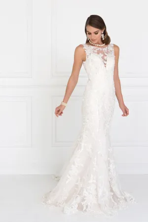 Lace Illusion Sweetheart Mermaid Long Dress with Deep V-Back