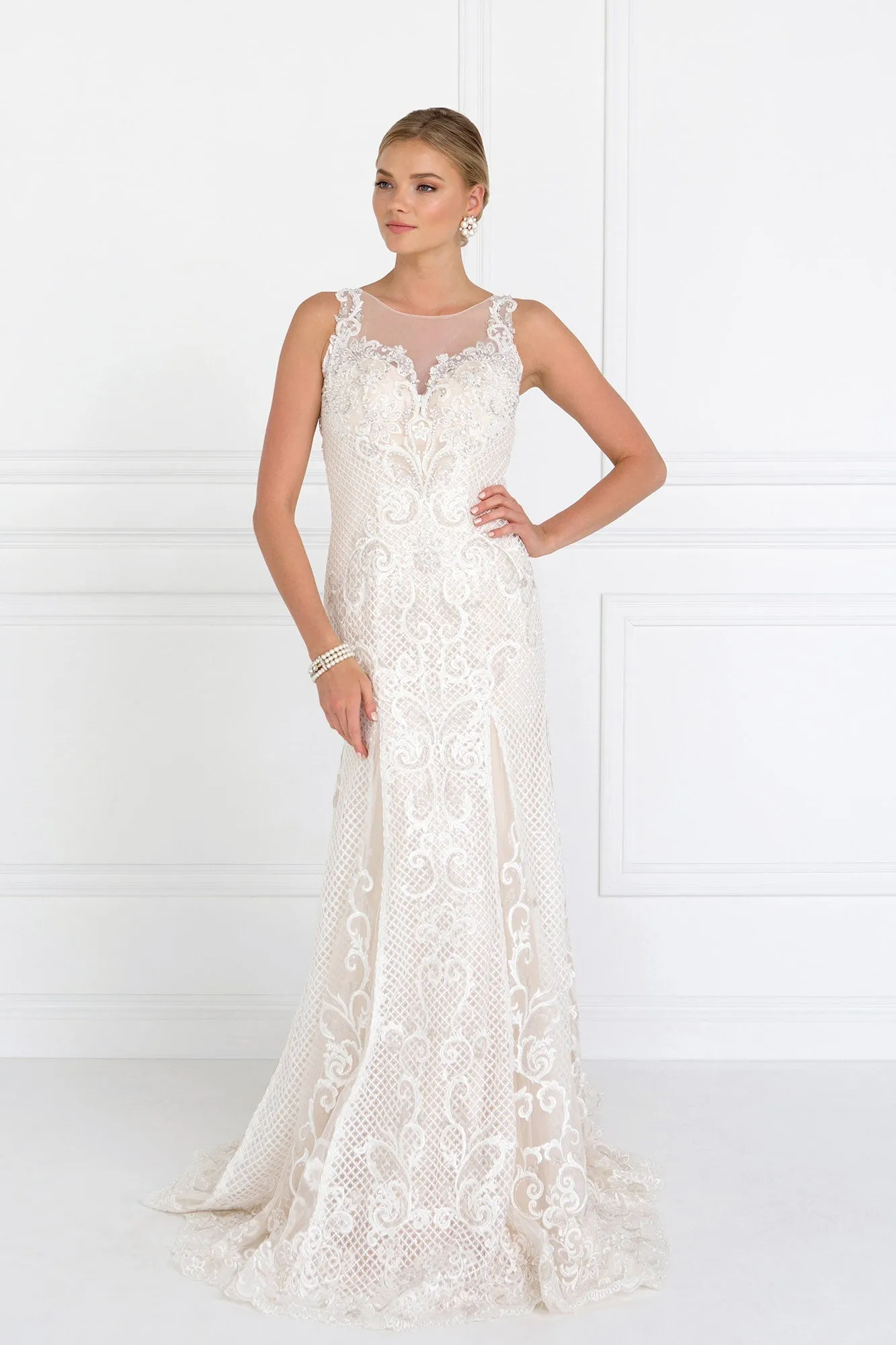 Lace Illusion Sweetheart Mermaid Long Dress with Sheer Back