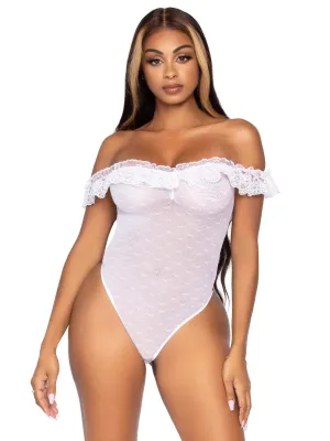 Lace Ruffle Snap Crotch Teddy White