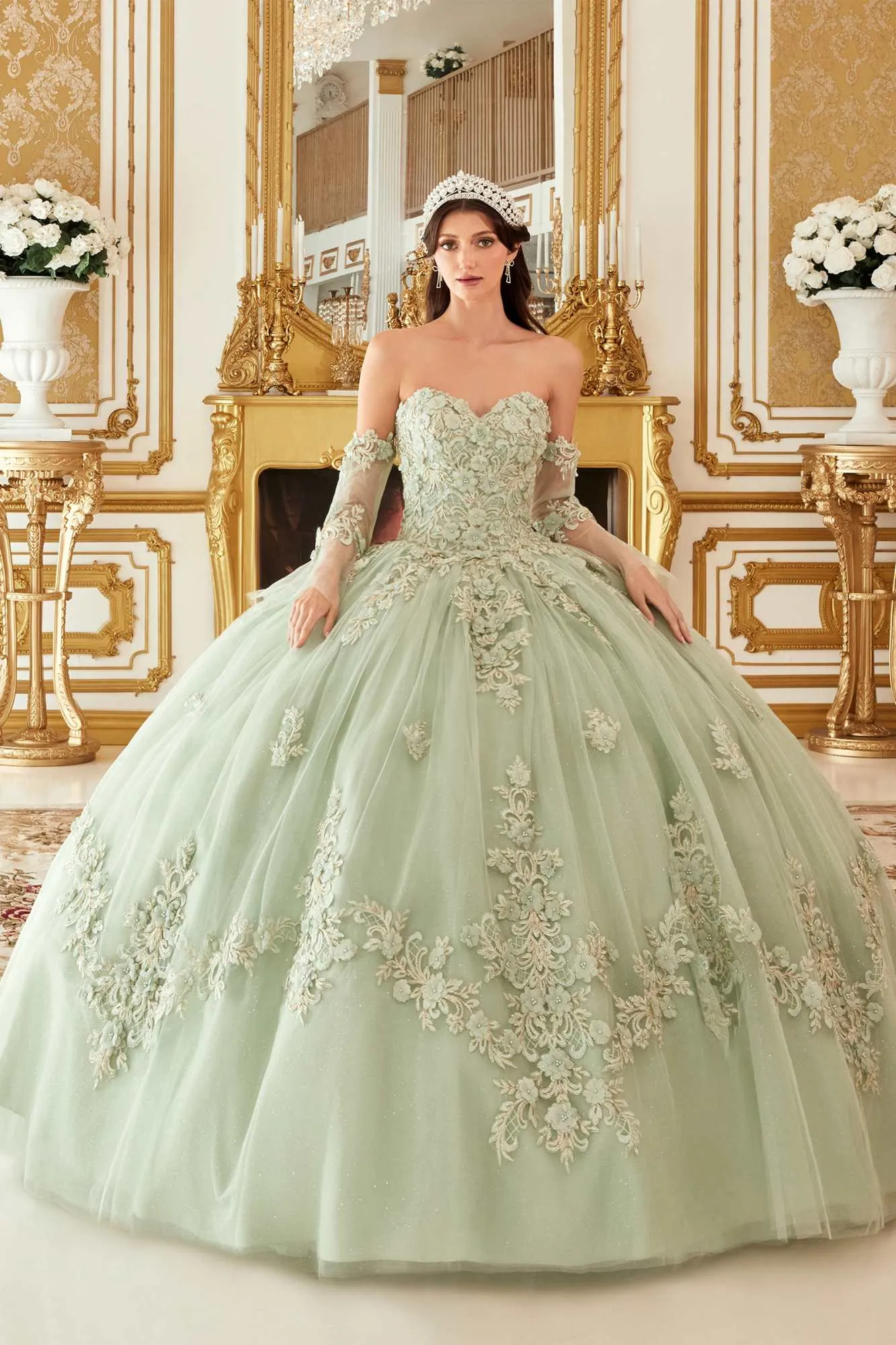 Ladivine 15714 Long Poofy Cinderella A-Line Ballgown Strapless with Gloves
