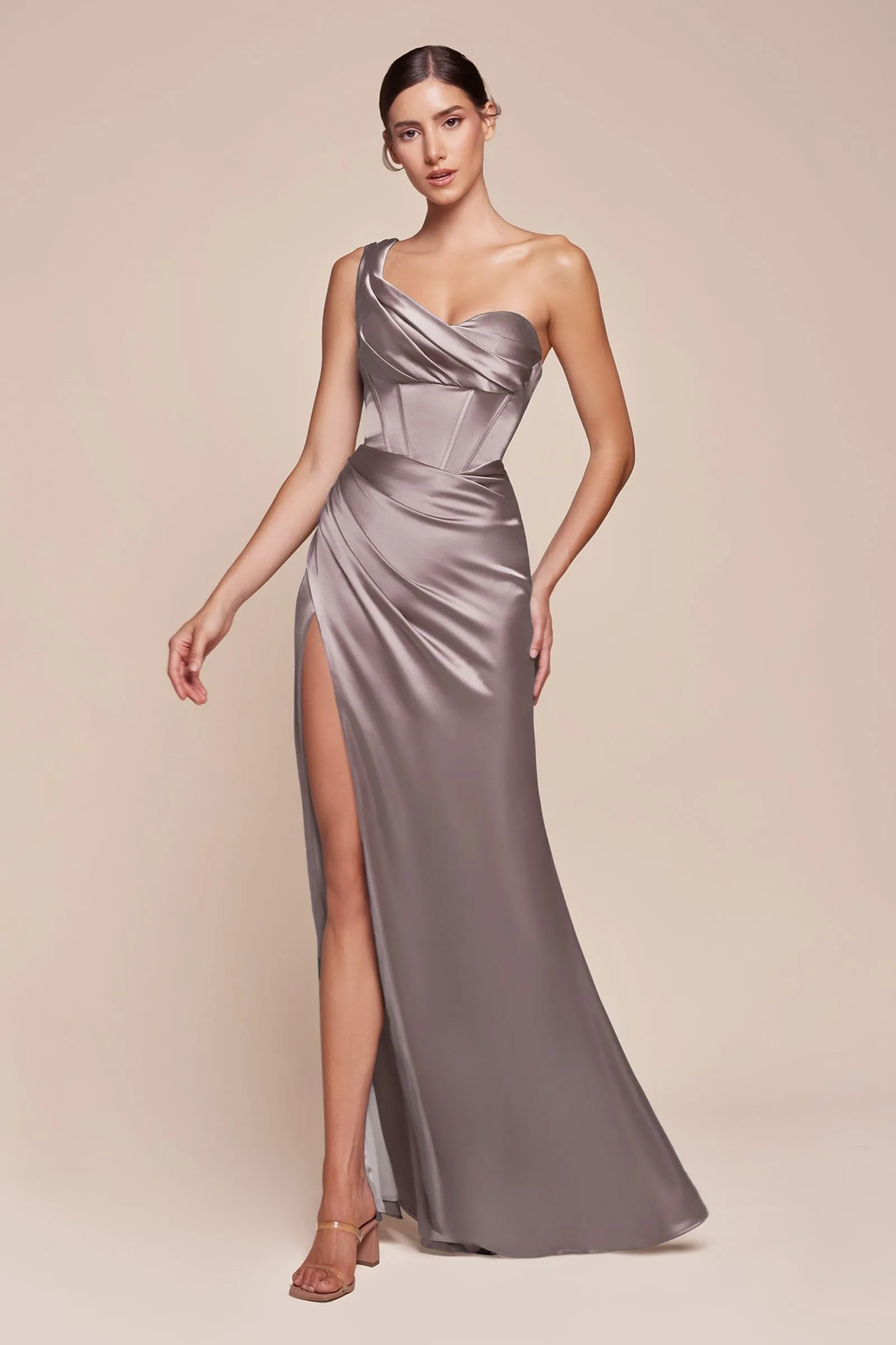Ladivine 7448 Dress One Shoulder Satin Corset Gown