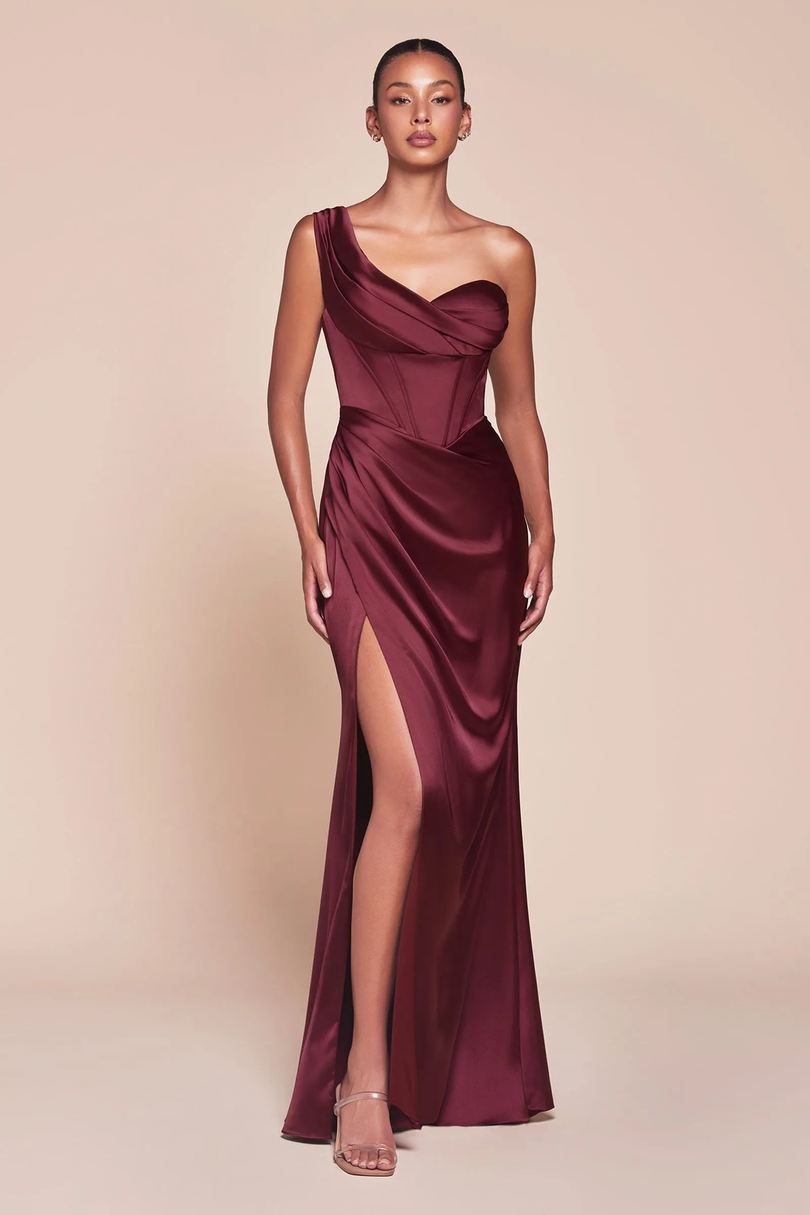 Ladivine 7448 Dress One Shoulder Satin Corset Gown