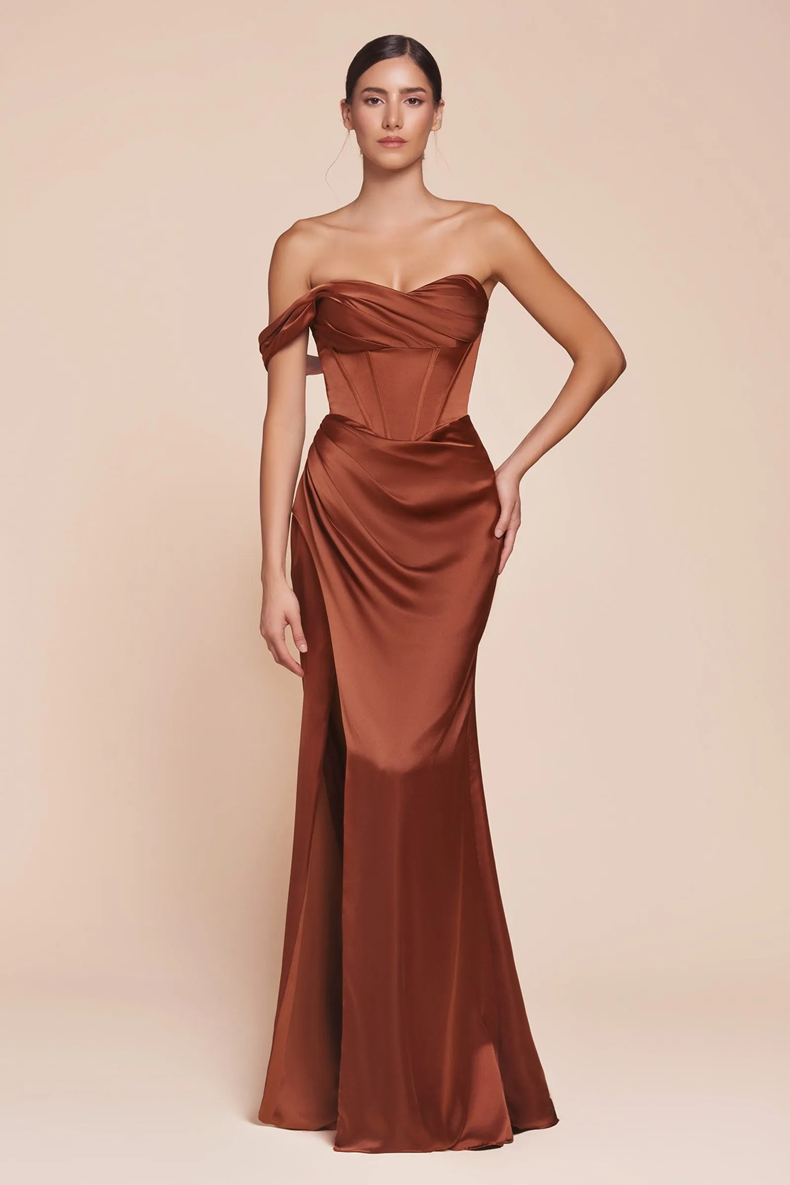 Ladivine 7448 Dress One Shoulder Satin Corset Gown