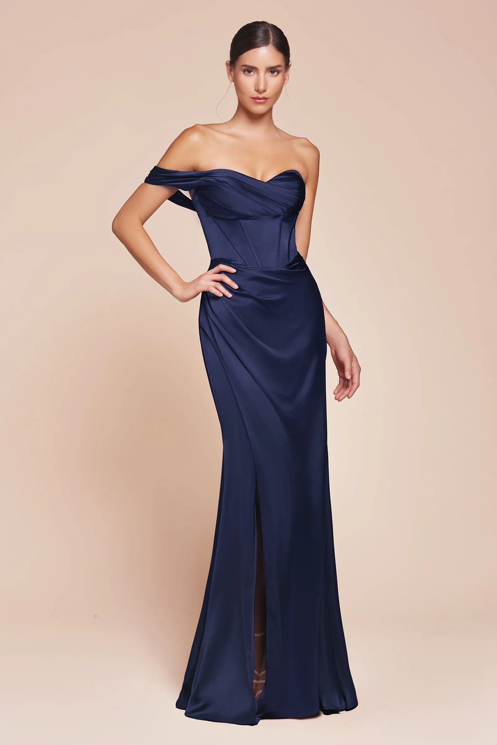 Ladivine 7448 Dress One Shoulder Satin Corset Gown