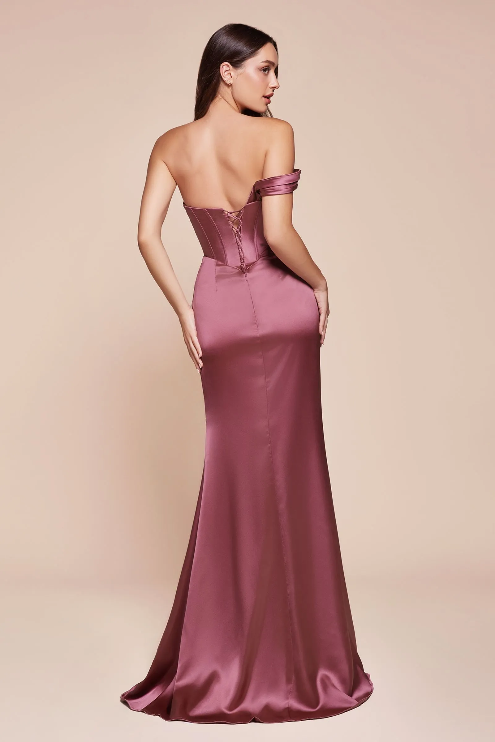 Ladivine 7448 Dress One Shoulder Satin Corset Gown