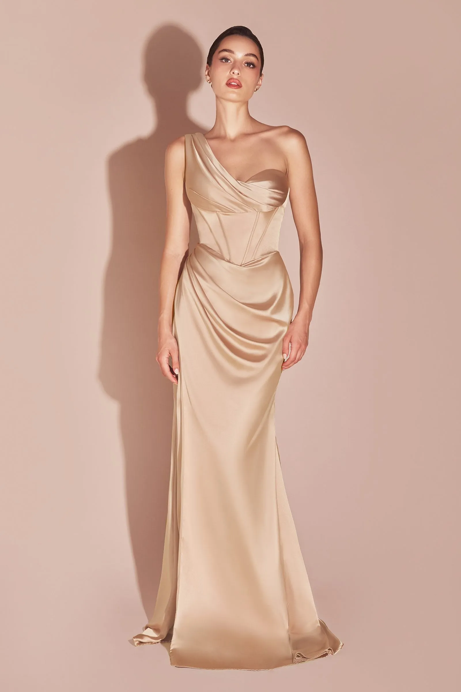 Ladivine 7448 Dress One Shoulder Satin Corset Gown