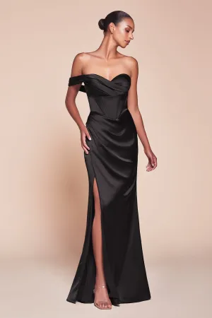 Ladivine 7448 Dress One Shoulder Satin Corset Gown
