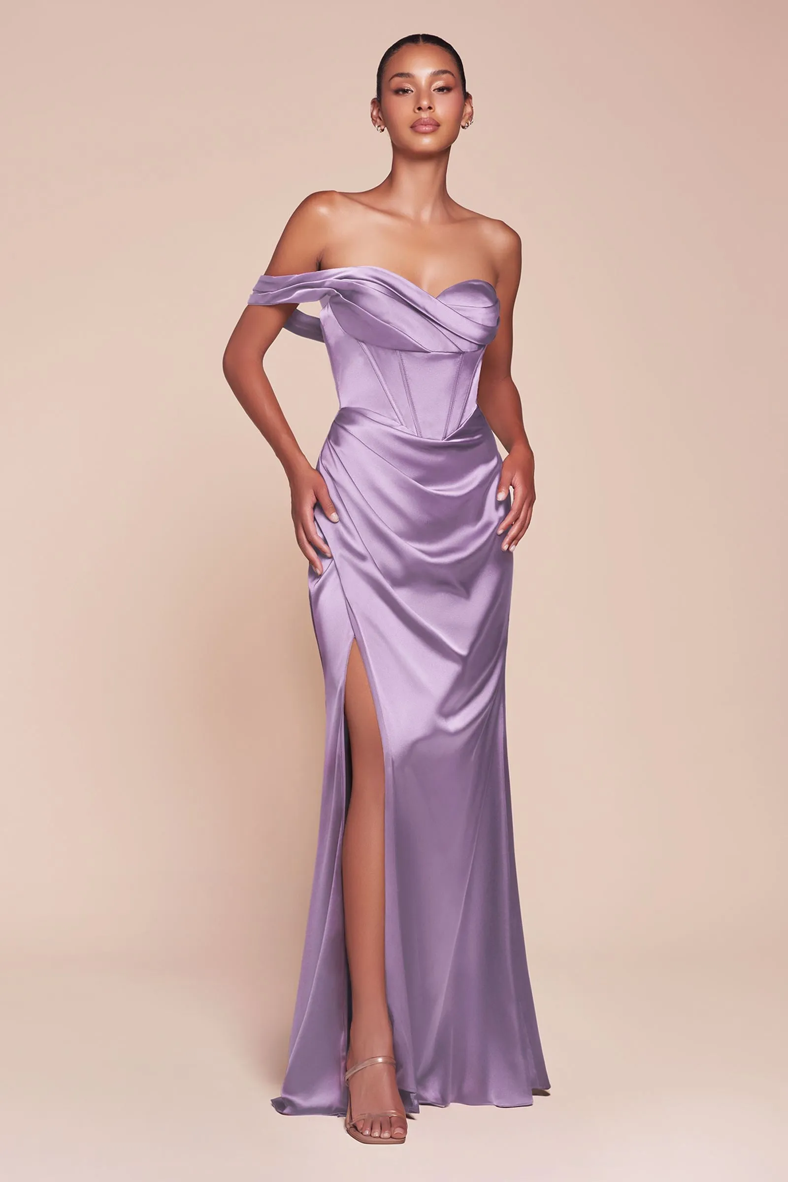 Ladivine 7448 Dress One Shoulder Satin Corset Gown