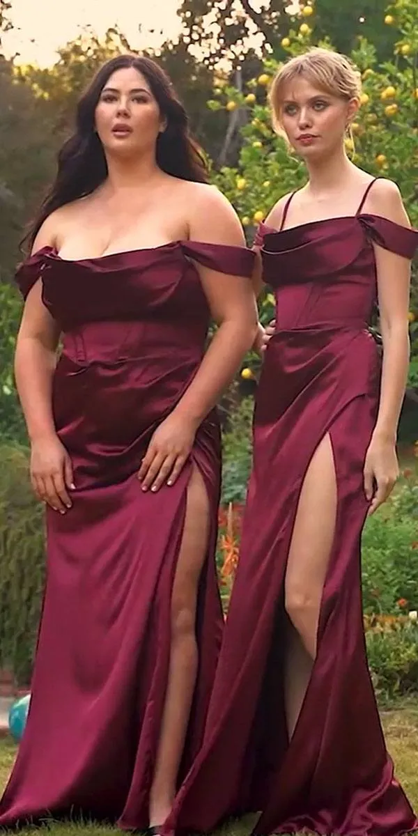 Ladivine 7492 Satin Off the Shoulder Corset Satin Gown