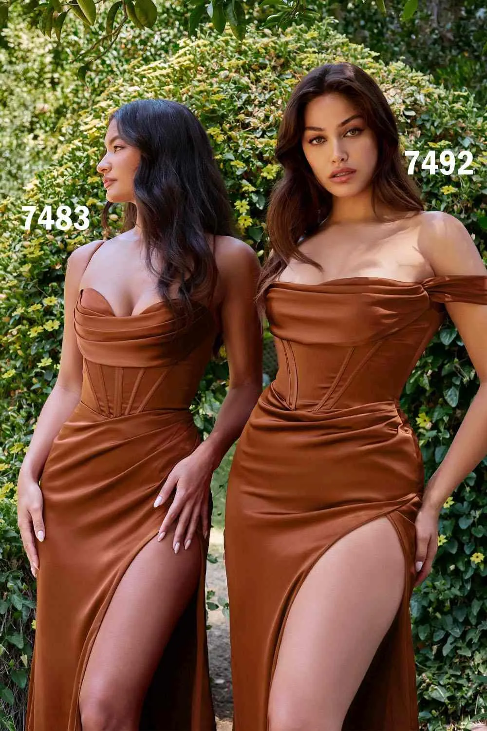 Ladivine 7492 Satin Off the Shoulder Corset Satin Gown