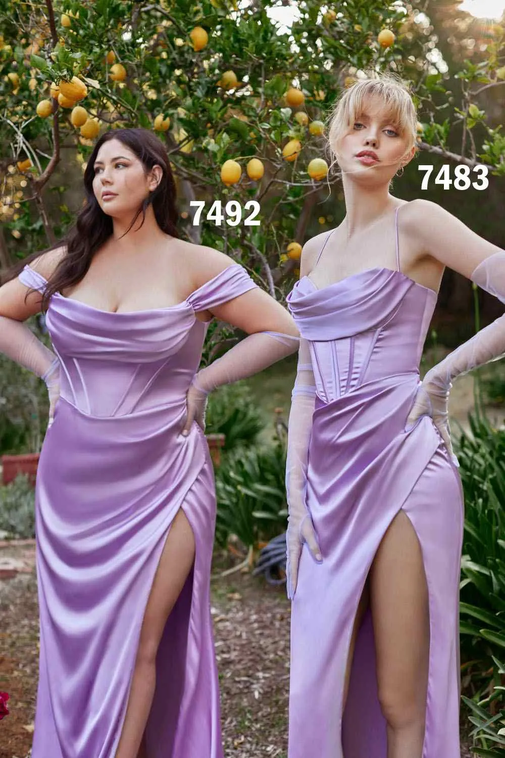 Ladivine 7492 Satin Off the Shoulder Corset Satin Gown