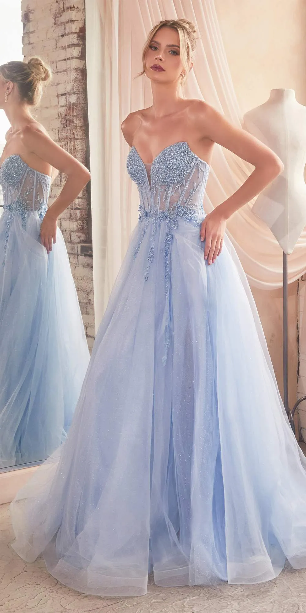 Ladivine CD0230 Long Strapless Layered Tulle Leg Slit Ballgown