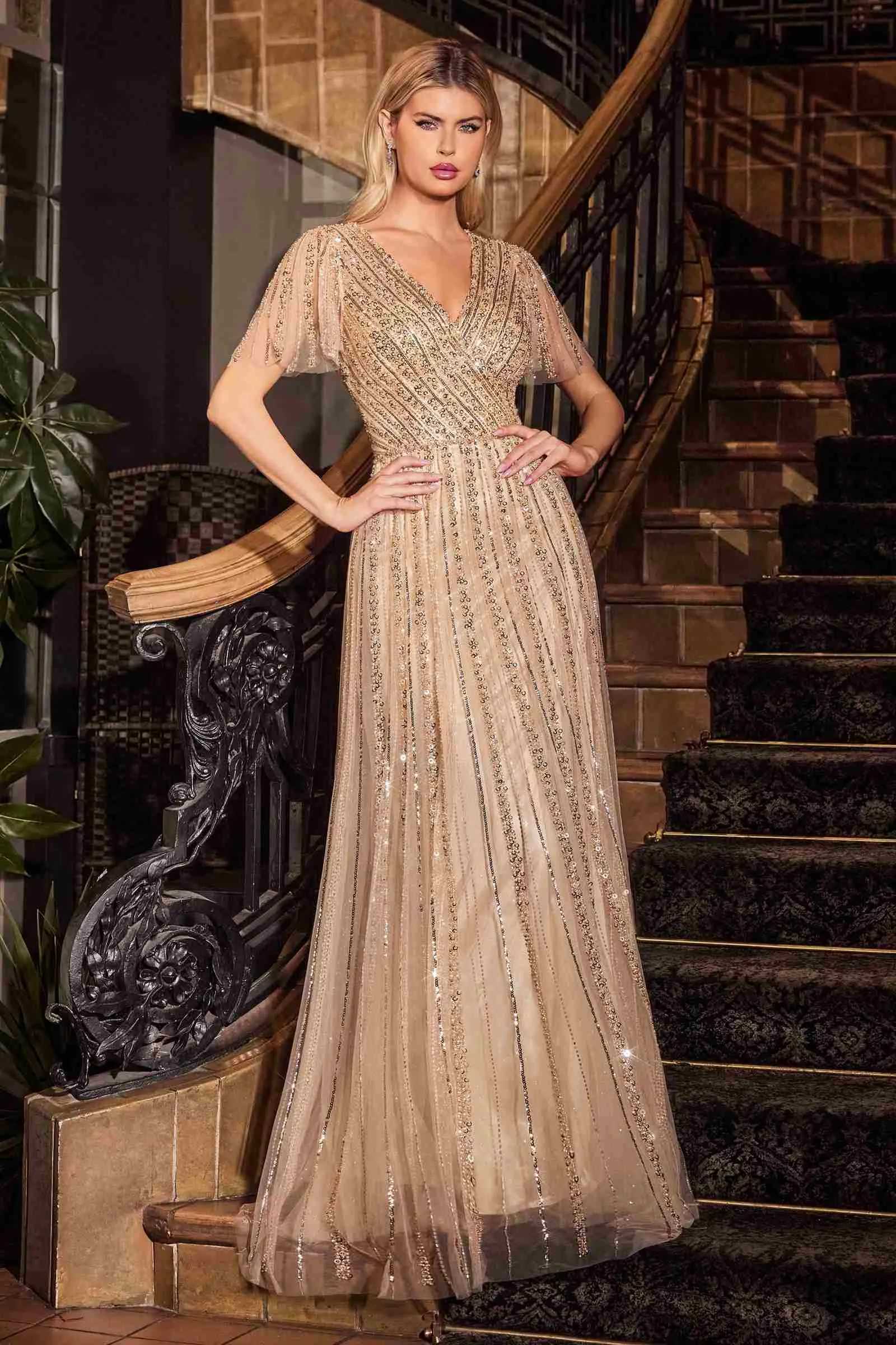 Ladivine CD0241 Dress Sequin Embellished A-Line Gown