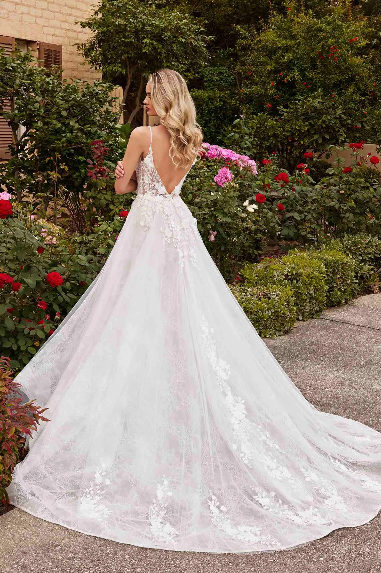 Ladivine CD857W Floor Length Layered Lace Wedding A-Line Ballgown