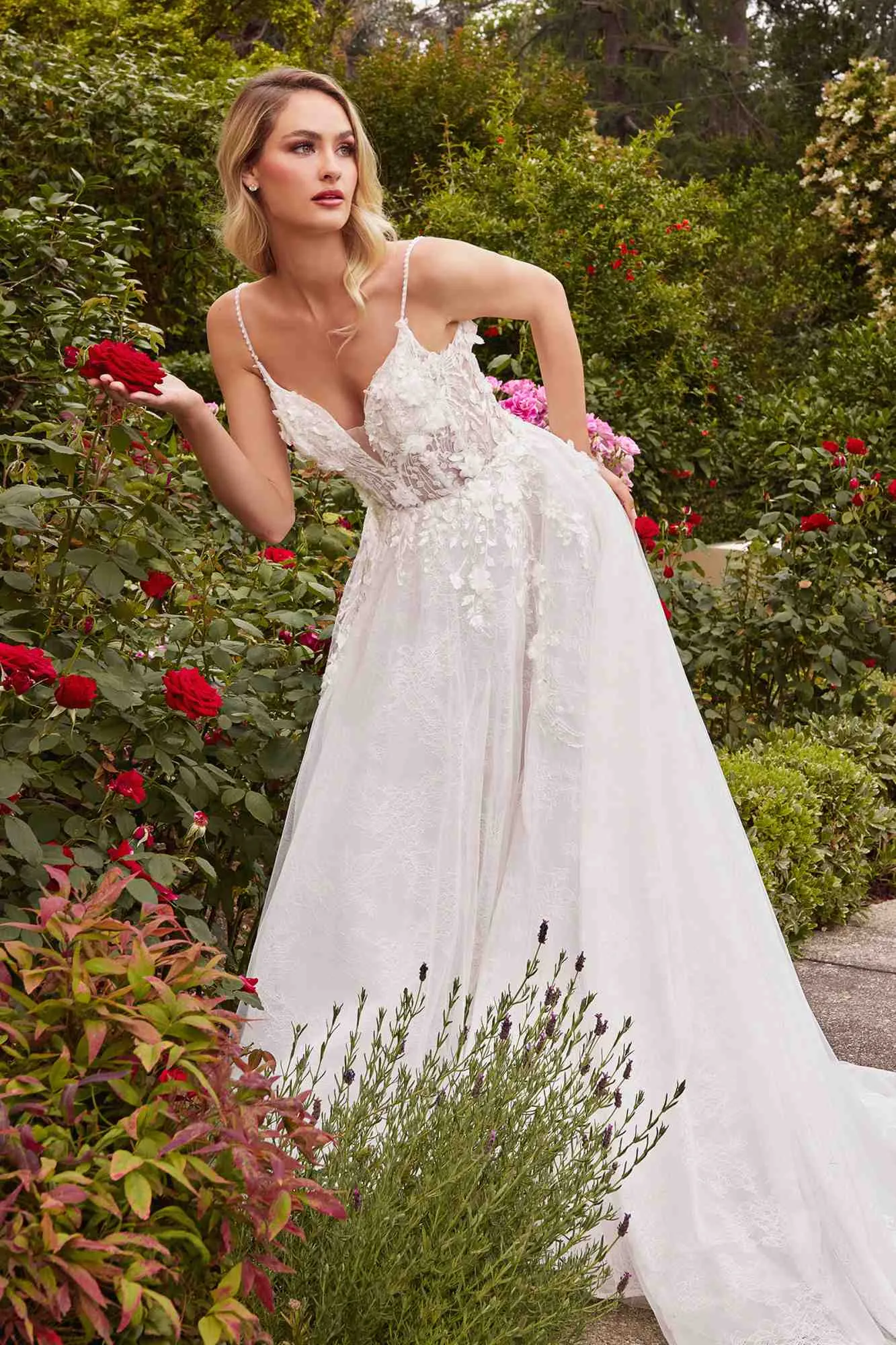 Ladivine CD857W Floor Length Layered Lace Wedding A-Line Ballgown