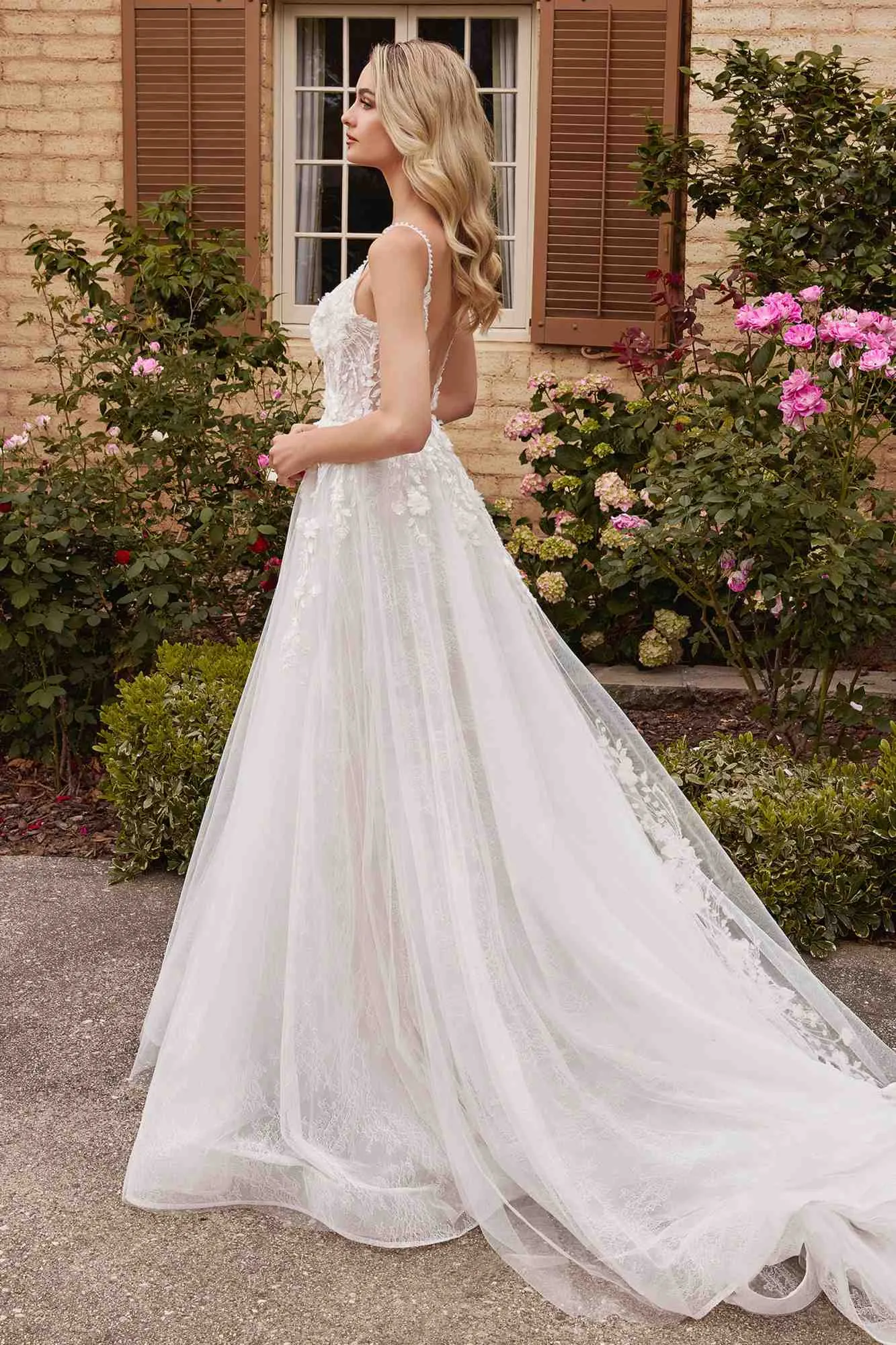 Ladivine CD857W Floor Length Layered Lace Wedding A-Line Ballgown