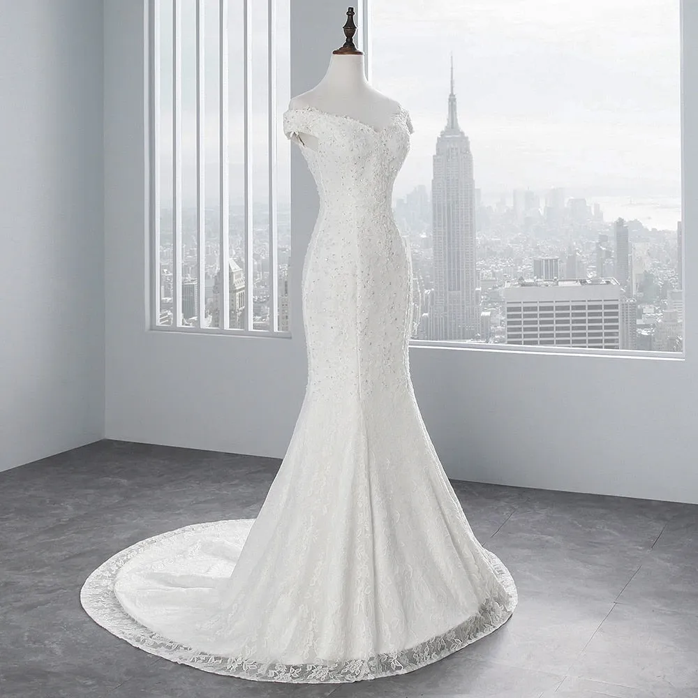 Laurel Spencer Boat Neck Luxury Lace Mermaid Wedding Dress