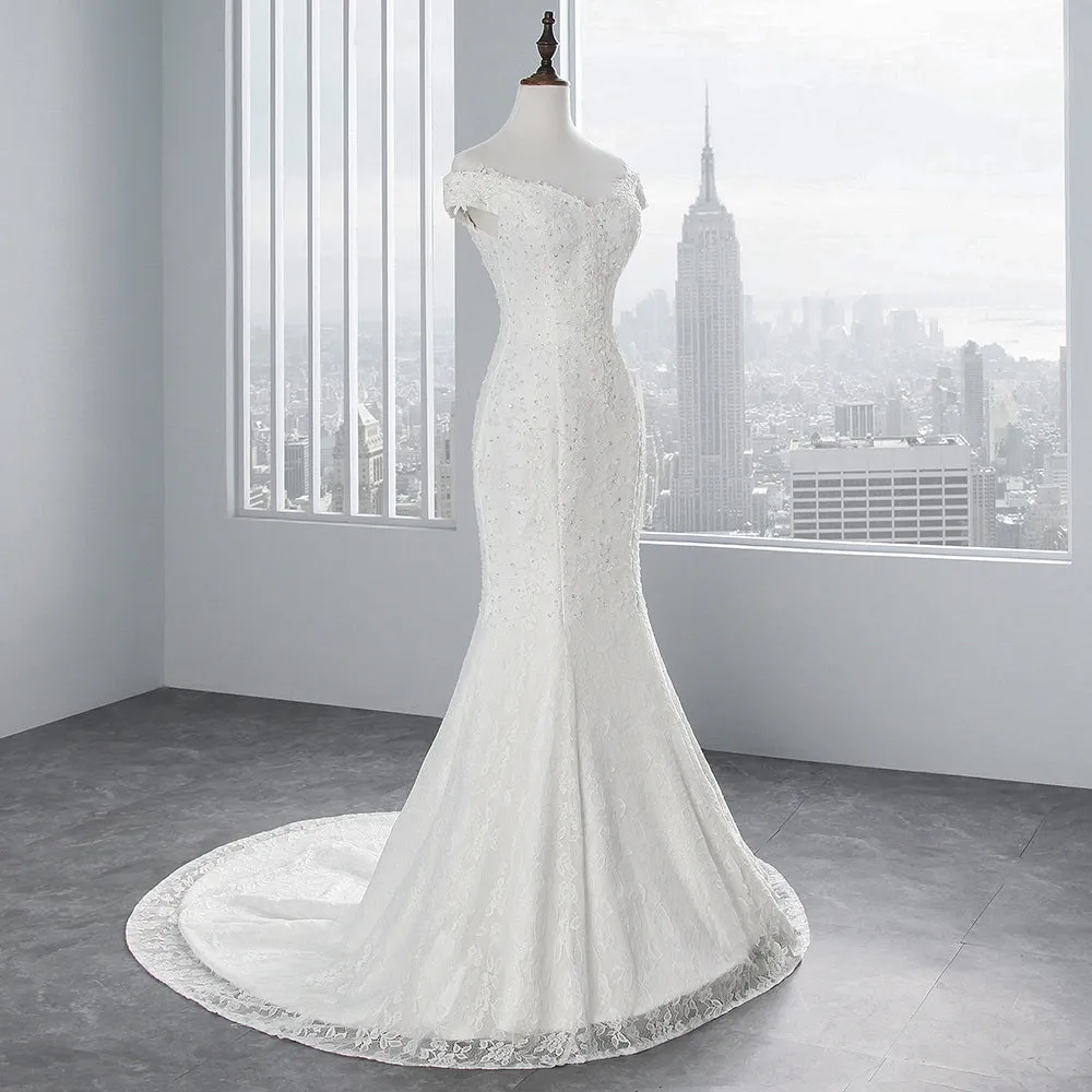 Laurel Spencer Boat Neck Luxury Lace Mermaid Wedding Dress