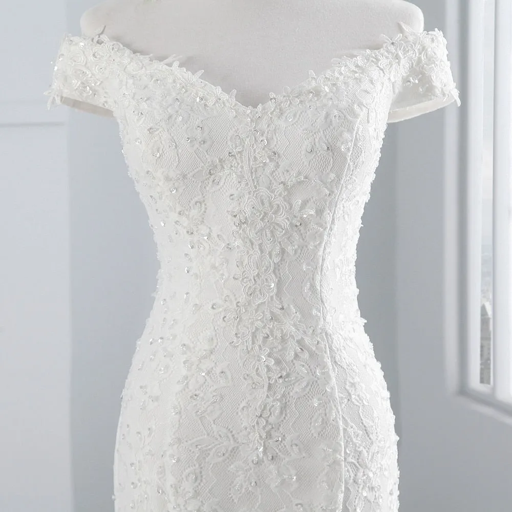 Laurel Spencer Boat Neck Luxury Lace Mermaid Wedding Dress