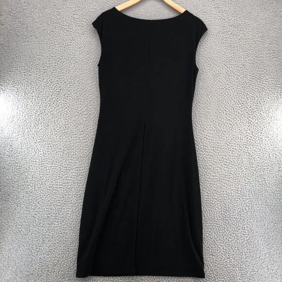 Lauren Ralph Lauren Dress Womens 10 Black Draped Neck Sunburst Pleated No Iron