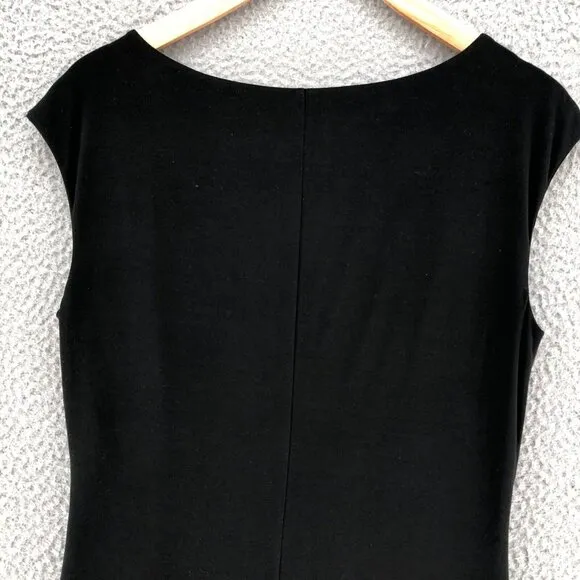 Lauren Ralph Lauren Dress Womens 10 Black Draped Neck Sunburst Pleated No Iron
