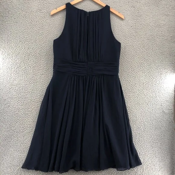 Lauren Ralph Lauren Dress Womens 16 Navy Evening Knee Fit &amp; Flare Pleated Formal