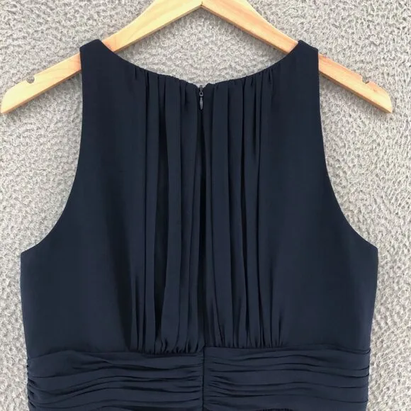 Lauren Ralph Lauren Dress Womens 16 Navy Evening Knee Fit &amp; Flare Pleated Formal