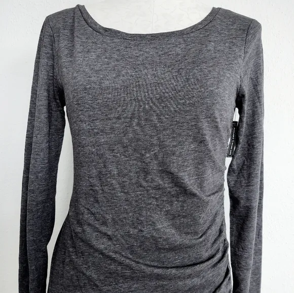 Leith Bodycon Ruched Side Charcoal Gray Dress Long Sleeves Size M