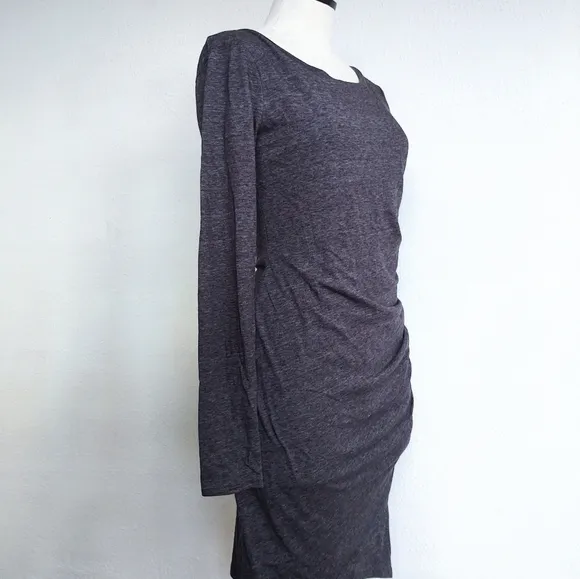 Leith Bodycon Ruched Side Charcoal Gray Dress Long Sleeves Size M