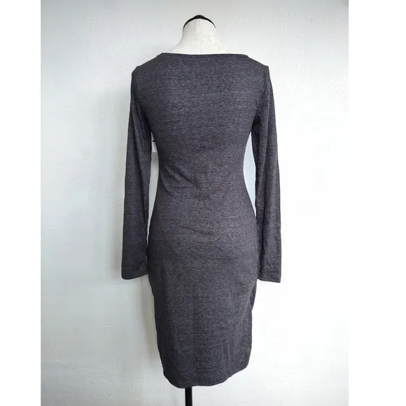 Leith Bodycon Ruched Side Charcoal Gray Dress Long Sleeves Size M