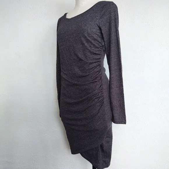 Leith Bodycon Ruched Side Charcoal Gray Dress Long Sleeves Size M