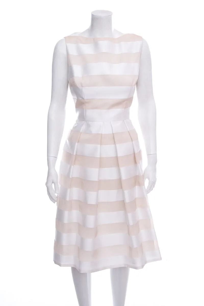 Lela Rose White & Beige Stripe Sleeveless Dress SZ 10 NWT