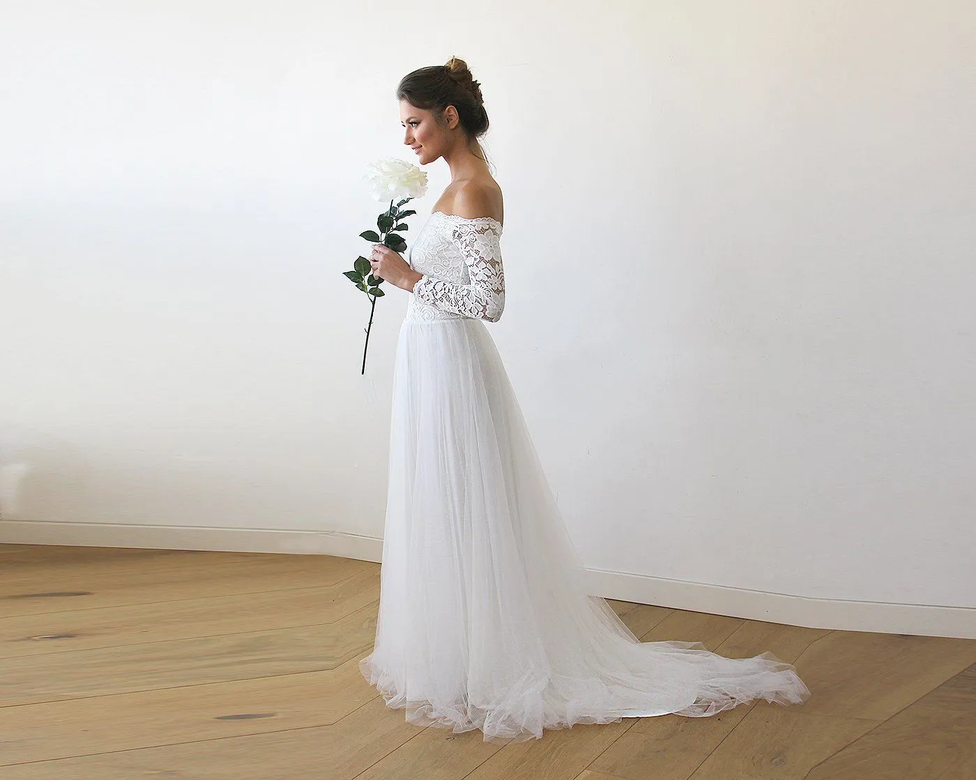 Light blue Off-The-Shoulder Dress Train   #1162