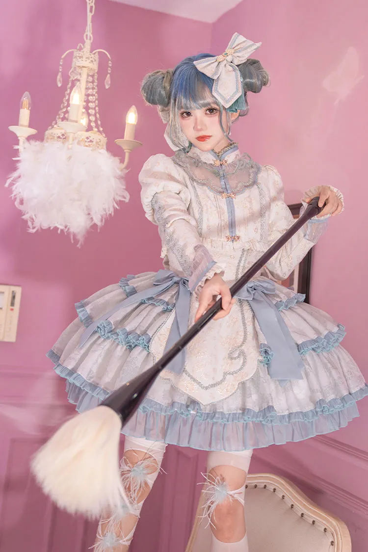 Light Green Multi-layer Ruffle Embroidery Bowknot Chinese Style Sweet Lolita Jsk Dress
