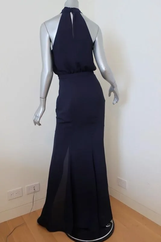 LIKELY Cameron Gown Navy Georgette Size 2 Blouson Halter Maxi Dress NEW