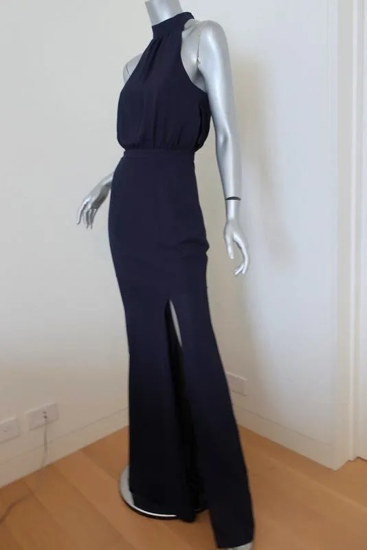 LIKELY Cameron Gown Navy Georgette Size 2 Blouson Halter Maxi Dress NEW