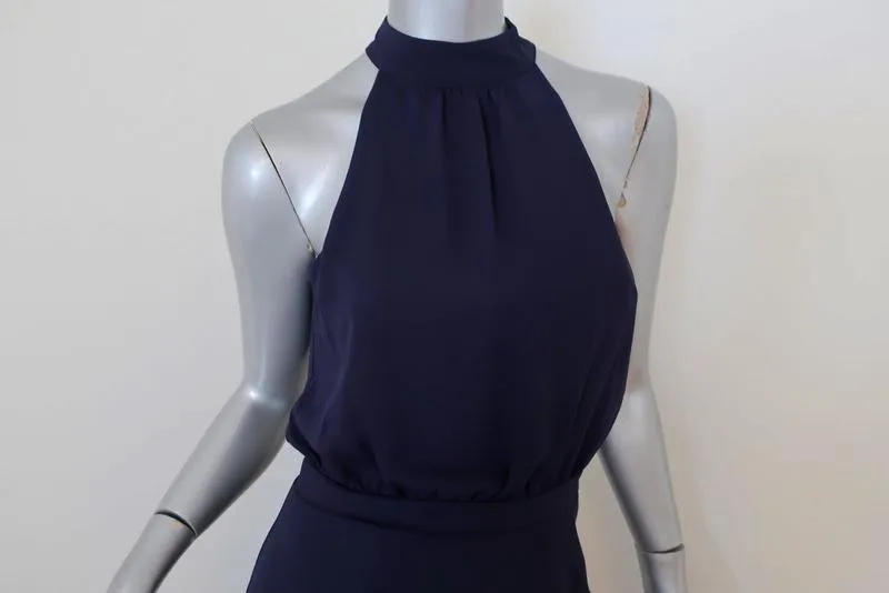 LIKELY Cameron Gown Navy Georgette Size 2 Blouson Halter Maxi Dress NEW