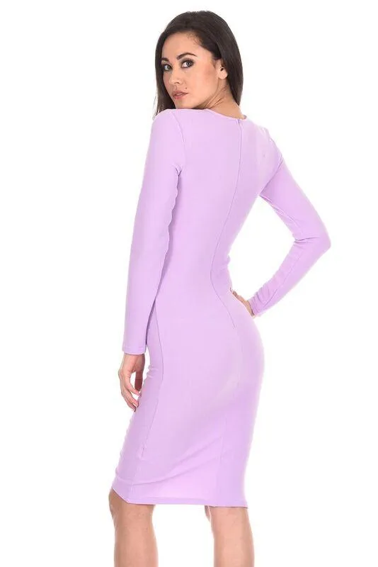 Lilac Ruched Sleeved Dress